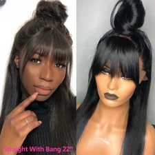 Straight Human Hair Wigs Bangs Lace Front Wigs with Fringe Pre Lace Front Wig US