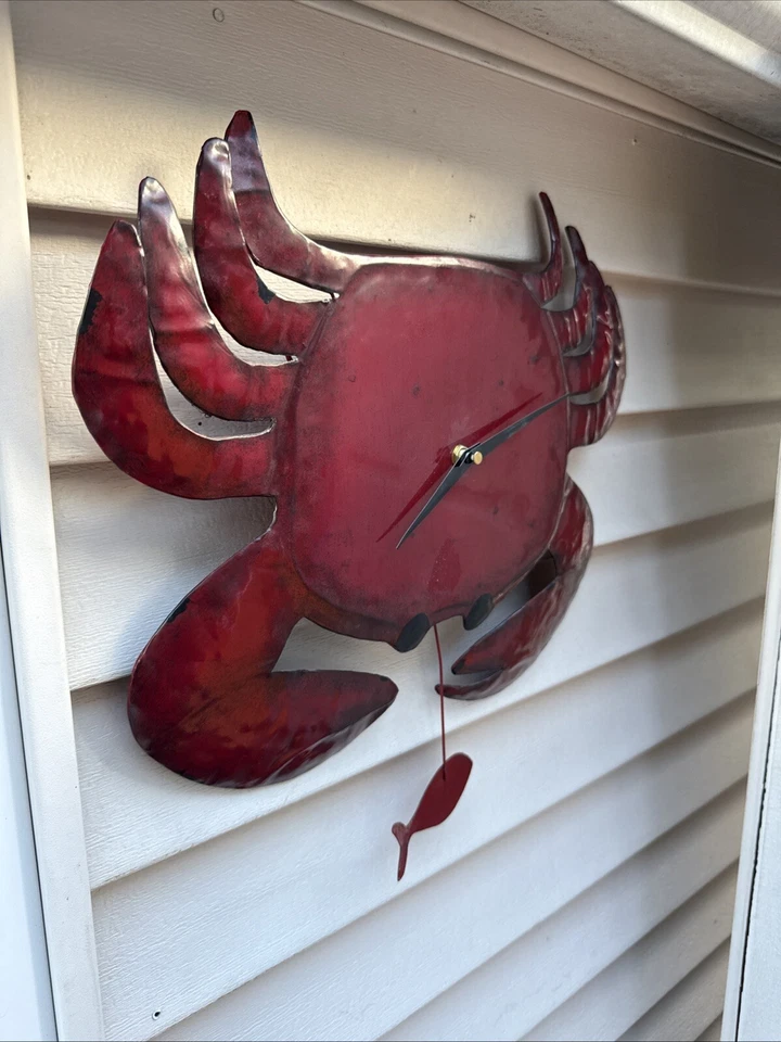 Metal Crab Wall Clock Nautical Beach Lake House Decor Fishing Handmade. Working - Image 2 of 4