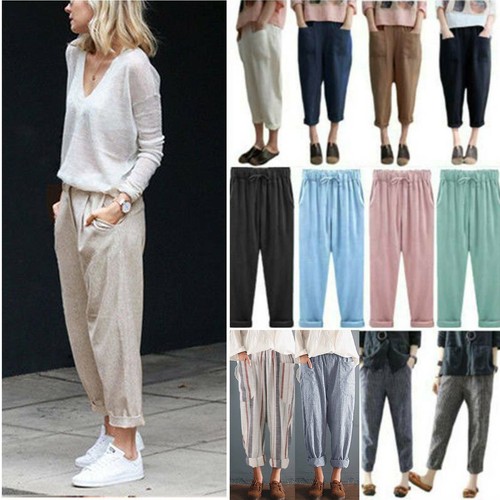 Comfy Women Casual Straight Trousers Bottoms Solid Loose Harem Pants  Breathable | eBay