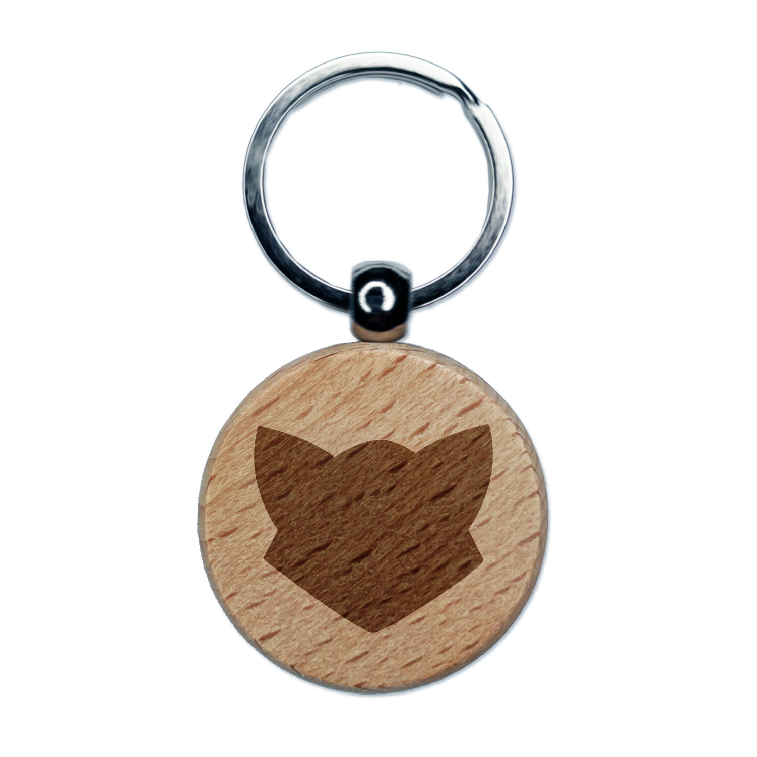 Fox Face Solid Engraved Wood Round Keychain Tag Charm
