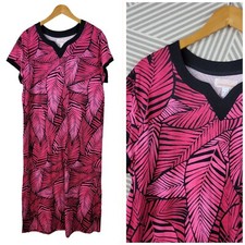 Stan Herman Size Small Shirt Dress Casual Stretch lounge pink Tropical leaf 