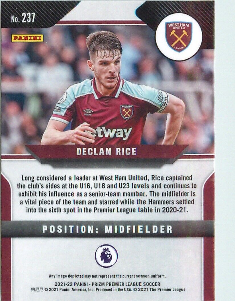 Declan Rice 2021-22 Panini Prizm Premier League Soccer Card #237 West Ham  United | eBay