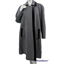 Vintage 1980's Nwt Lush Warm Gray Black Wool & Velvet Portrait Lined Long Coat