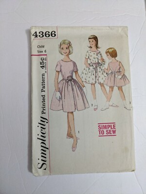 Vintage Simplicity Pattern 4366 Child S Girls One Piece Dress Size 6 Cut Ebay