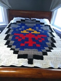 Nintendo NES Zelda's LINK SHEILD Patchwork Pixel blanket