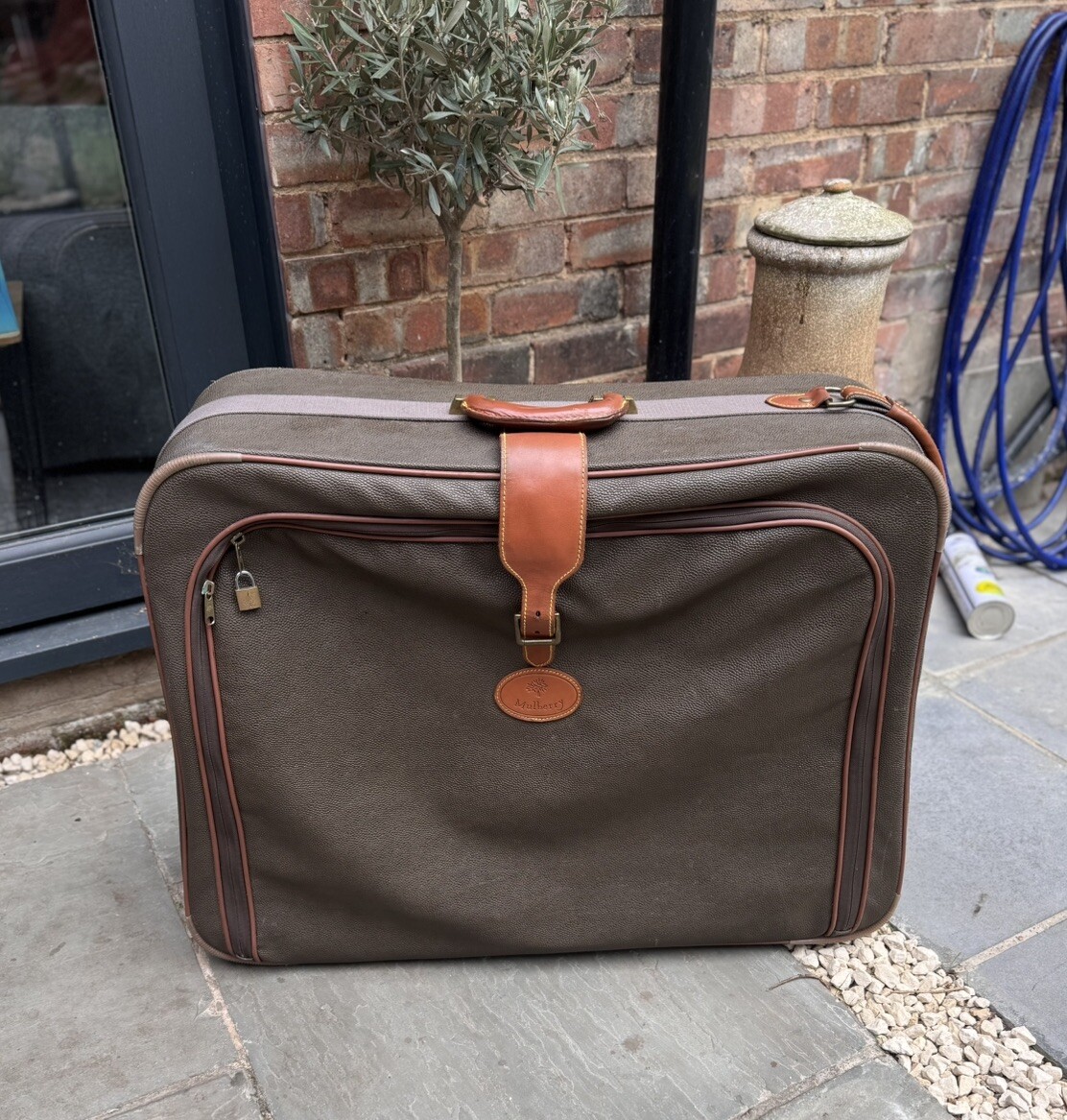 Mulberry Travel Suitcase Luggage Scotchgrain Khaki And Brown Detail Pull  Along