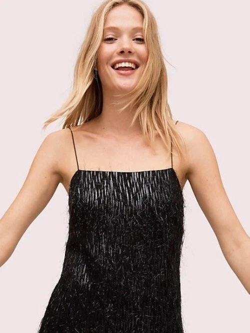 Abito da cocktail Kate Spade con frange lucide 14 nuovo con etichette