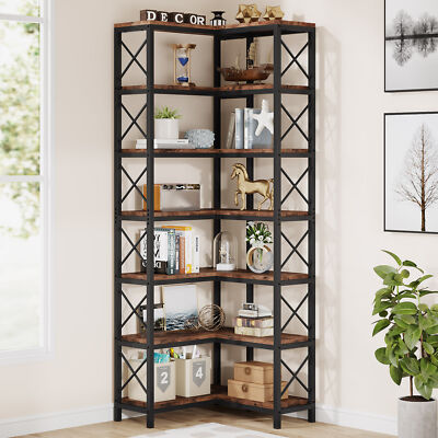 L-Shaped Corner Storage Shelves Etagere Bookcase Bookshelf Open