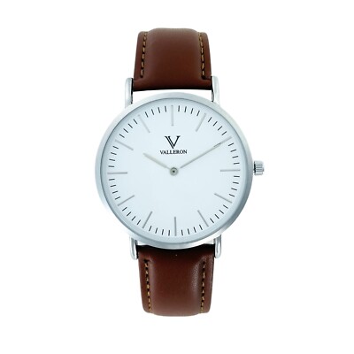 Men's Watch Montpellier Silver 40mm Brown Leather Strap