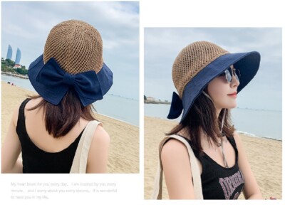 Womens Floppy Straw Sun Hat Wide Brim Beach Hat Packable Summer Travel