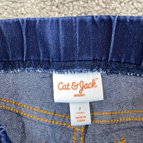 Cat & Jack Pull-On Jegging Denim Jeans Youth Size 7 Blue Low Rise Dark Wash - Picture 7 of 11