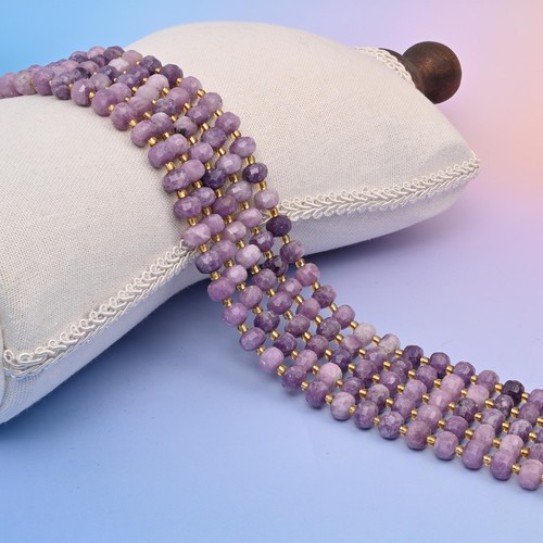 Natural Purple Lepidolite Faceted Gemstone Rondelle Beads, Size 6x8 mm