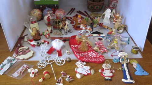 Vintage HUGE LOT 65+ Christmas Ornaments Assorted Glass Cloth Plastic Resin - Picture 1 of 18