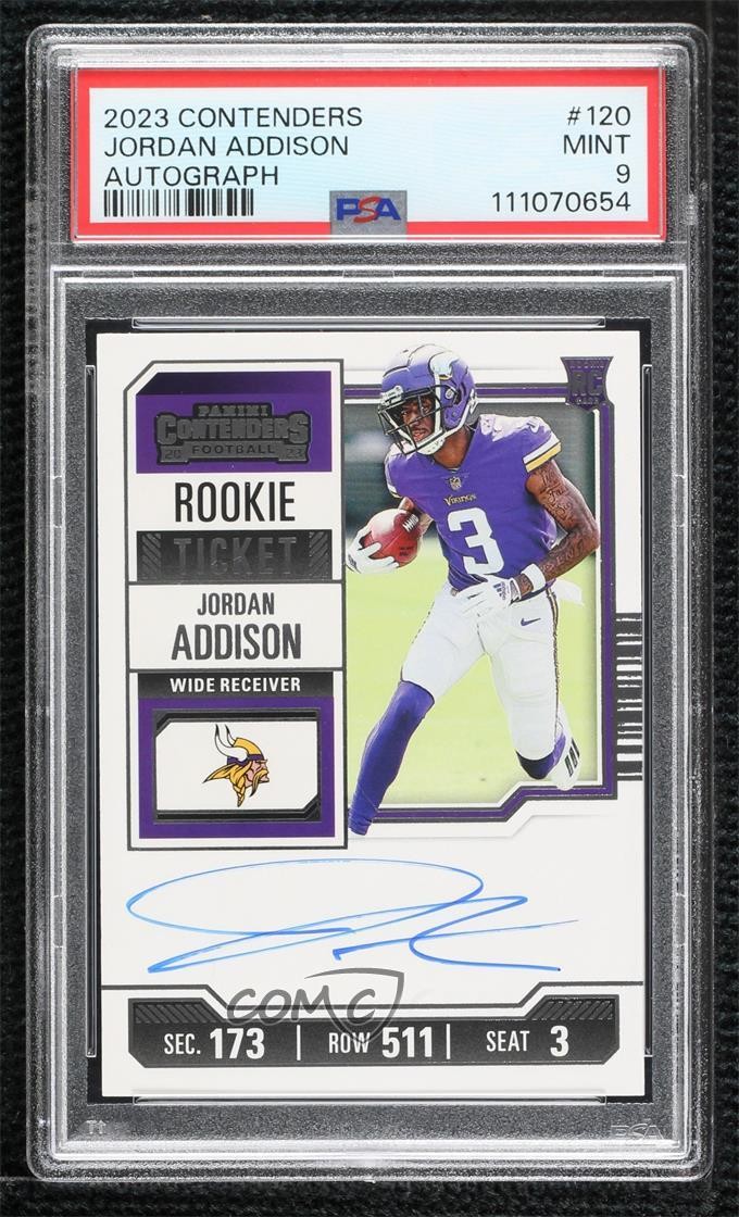 2023 Panini Contenders Ticket RPS Jordan Addison PSA 9 MINT Rookie Auto RC 07lk