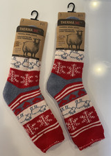 New Cozy 2 Pair ThermaXX Thermal Wool Socks Red Grey White Extra Warm Size 9-11