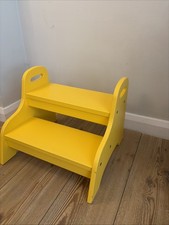 IKEA TROGEN Children Yellow Step Stool Wooden Kids Toddler Kitchen Steps Handles