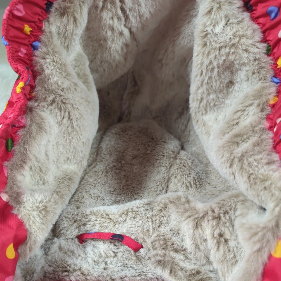 Lands' End Girls Sz 14 Large Coat Puffer Jacket Polka Dot Hood Faux Fur Pink - Image 4 of 4