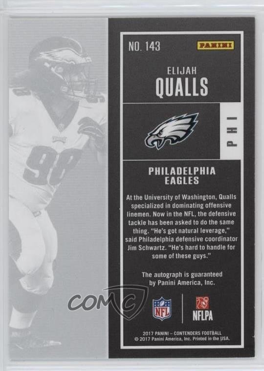 2017 Contenders Championship Ticket 37/49 Elijah Qualls #143 Rookie Auto RC 0t2