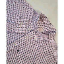 Brooks Brothers 346 XL Button Up Shirt Men Pink Blue Check Cotton Long Sleeve