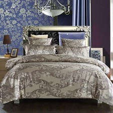 Satin Embroidery 3 Piece Duvet Cover Set Soft Lightweight King Brownish Gray
