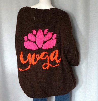 Hippie Oversize V-Neck Grobstrick Pulli Pullover Yoga Mokka Neon 38,40,42,44 Neu
