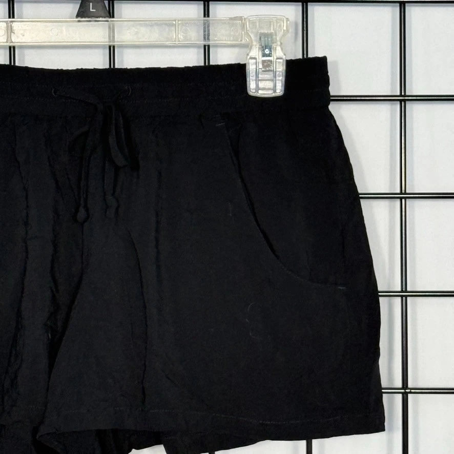 French Connection 短裤女式 4 黑色拉绳口袋轻便 — 第 2/4 张图片