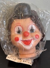 NOS VTG Clown Doll Head Approx6.5  Top Hat Happy Face Craft Hobo Brunette Circus