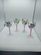 Vintage Hand Painted Cheese Plate and 4 Wine Glasses   Grape theme One of a kind