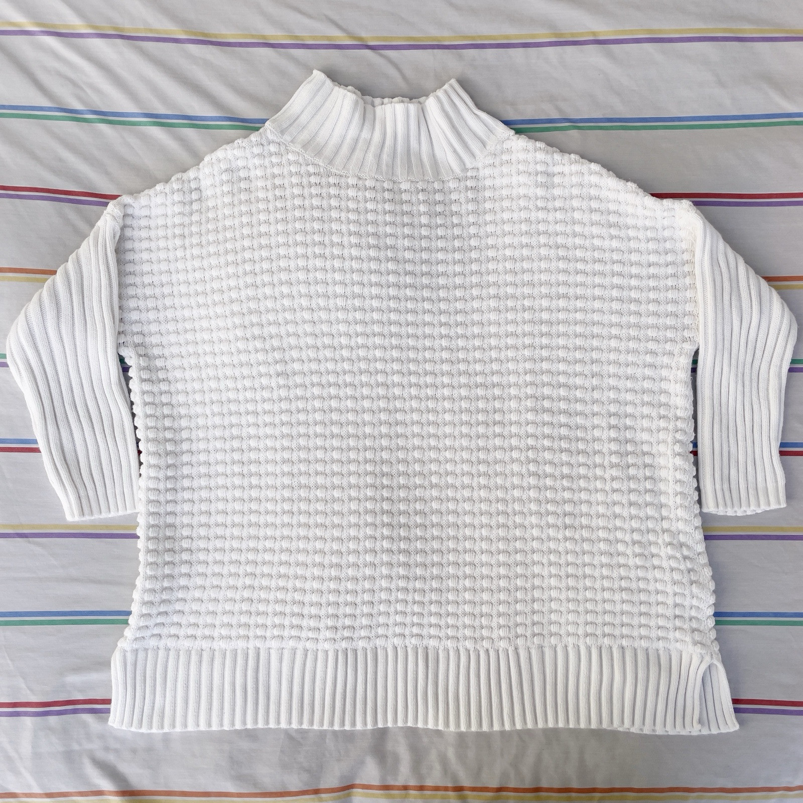 French Connection Mozart Popcorn High Neck Texture Ribbed Waffle Knit Sweater S