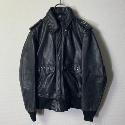 Schott studs A-2 leather Jacket Blouson Men Size 36 black Vintage Genuine