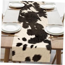 Cow Print Dining Table Runner, Black Western Cottage Country Farmhouse Animal