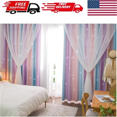 Romantic Two-Layer Room Darkening Curtains with Star Cutouts - 63  Length