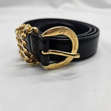 Vintage 80S Paloma Picasso Black Leather Gold Belt Brass Signature Buckle SM 70