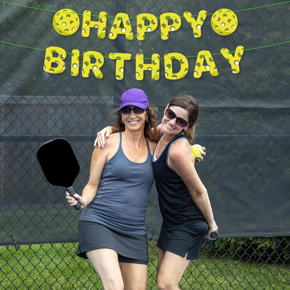 Banner de Feliz Cumpleaños Pickleball, Pre-Encordado Deportes Tema Fiesta Decoraciones Reus Foto 3 de 4