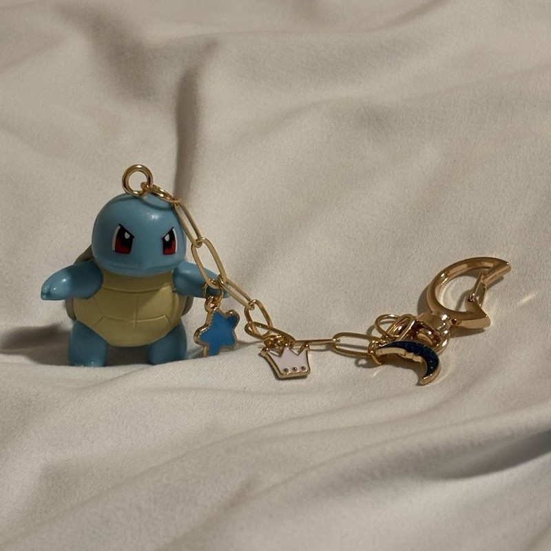 Pokémon Squirtle Plastic & Metal Clip-On Keychain Blue/Gold Animation Theme