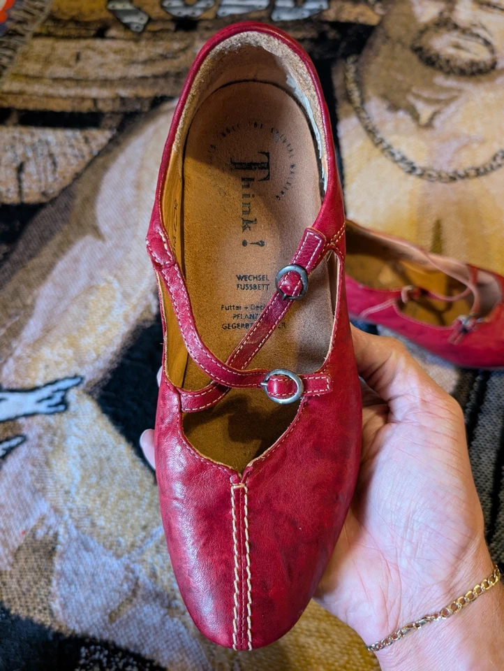 ¡Piensa! Zapatos de ballet rojos de cuero abierto vintage para mujer con correa talla EU 37,5 Foto 2 de 4