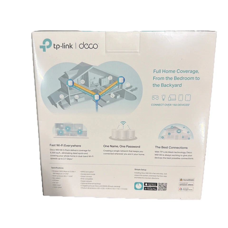 TP-Link Deco W8100 (3-pack) AX2700 W-Fi 6 Dual-Band AI-Driven Home Mesh Router - Image 2 of 4