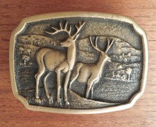 BTS Solid Brass Belt Buckle  Vintage  Deer Stag Nature Motif