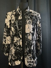 Alex Evenings Womens M Black Blush Pink Floral Open Front Beaded Jacket
