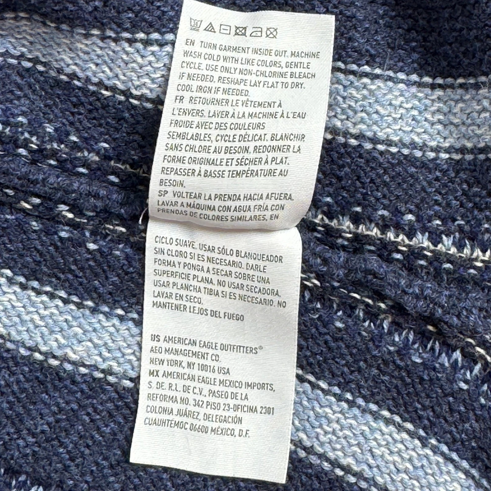 American Eagle Mens Blue Striped Baja Hoodie Knit Cotton Sweater Size M YEAR2014 image 8