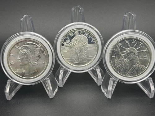 Lot of 3 - 1 Troy Oz Assorted .999 Fine Silver Round