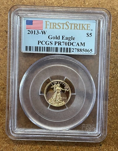 FIRST STRIKE 2013-W $5 GOLD EAGLE U.S. coin PCGS PR70 DCAM Frosted Proof 1/10 oz