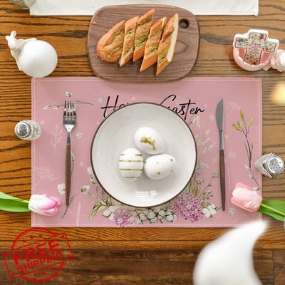 Artoid Mode Easter Bunny Placemats Set 4 - 12x18 Pink Hydrangea