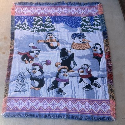 Pinguine Eislaufen Gewebt Überwurf Decke 152x119cm Crown Crafts Christmas Winter
