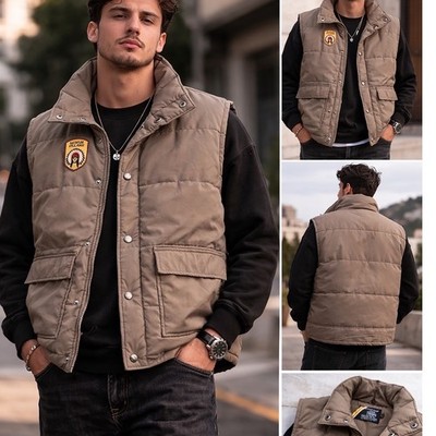 Vintage Sears Mi-Wuk Village Puffer Vest Mens Medium Tan Brown Snap Button