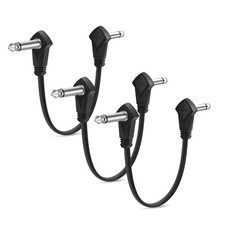 3 Pack 12 Inch Guitar Patch Cables Right Angle 1/4 TS Flat Pedal Effect Cord Bla