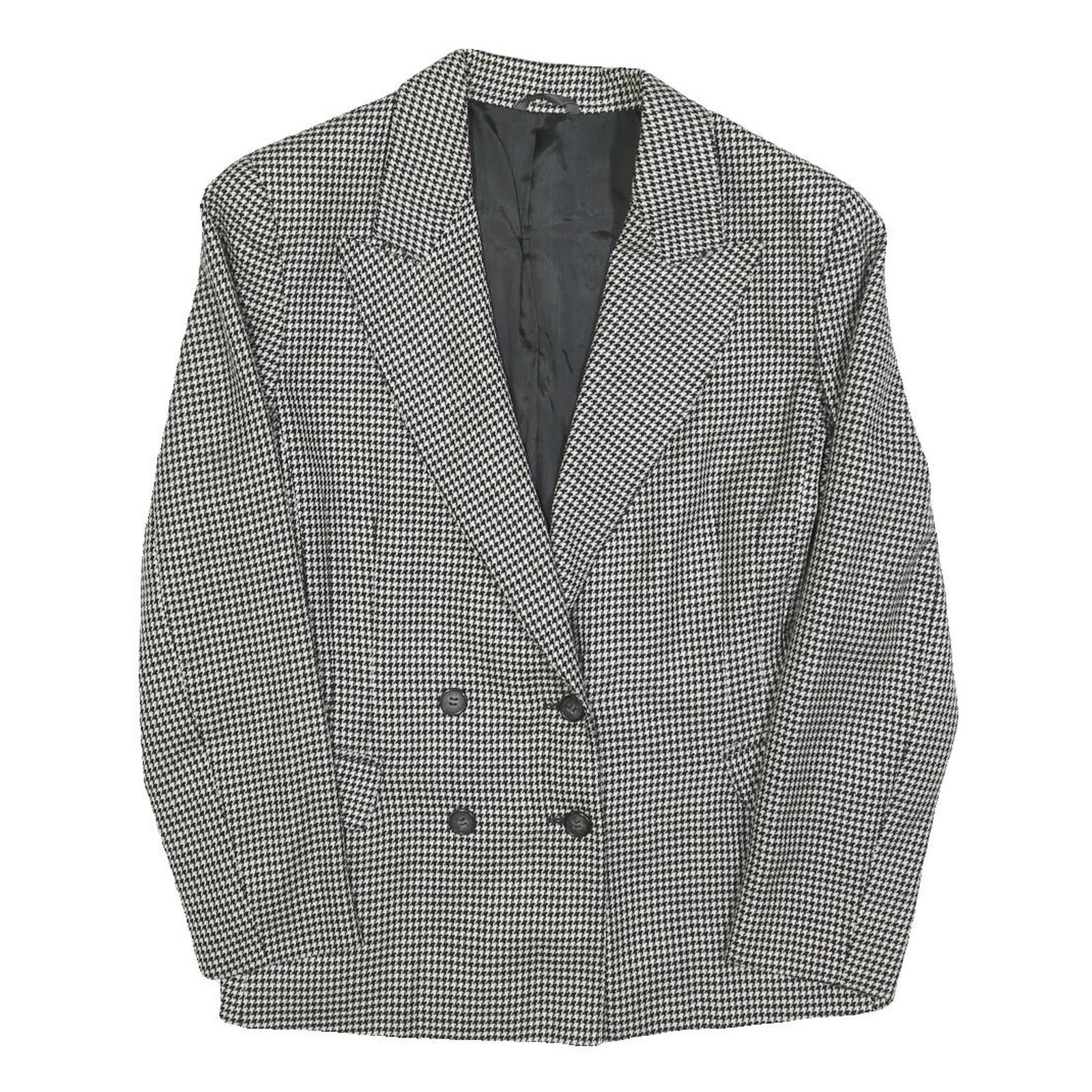 Blazer Chaqueta Houndstooth Negra Y Blanca Para Mujeres UK 12 De Lana Ajustado