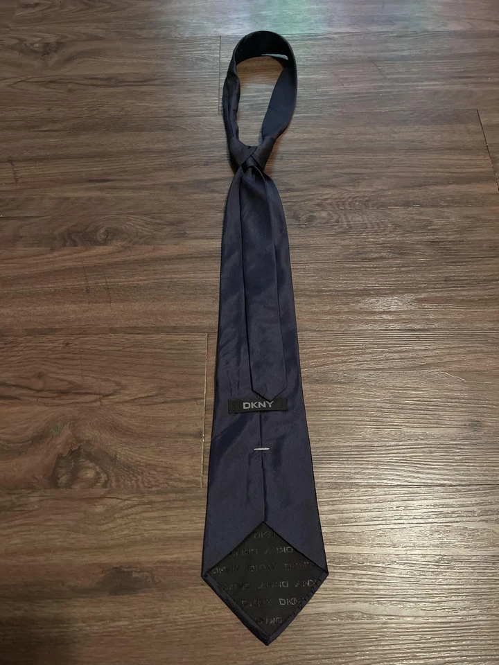 DKNY Tie Mens Navy Blue 100% Silk Necktie Solid Classic Business Formal Dress - Image 2 of 4