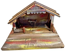 Vintage Handmade Italian NATIVITY STABLE 16x9x11 Wood Manger Scene