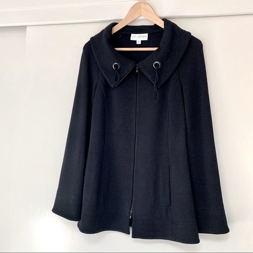 St John Collection Black Santana Knit Wool Zip Front Coat Jacket Size 2 USA